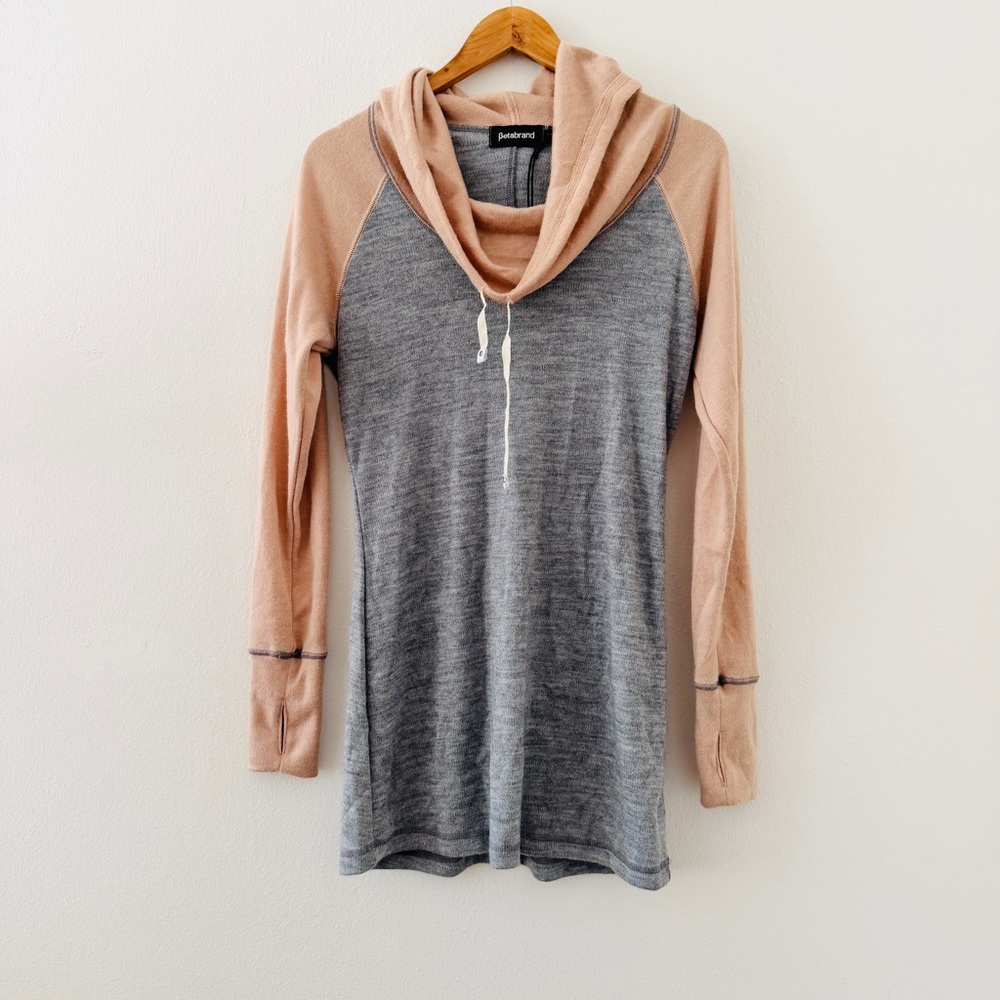 NWT Betabrand Cowl Neck Hooded Tunic Sweatshirt - Beige Gray